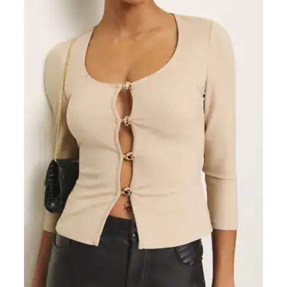 New Reformation Owen Knit Top, Fior Di Latte, Size XS